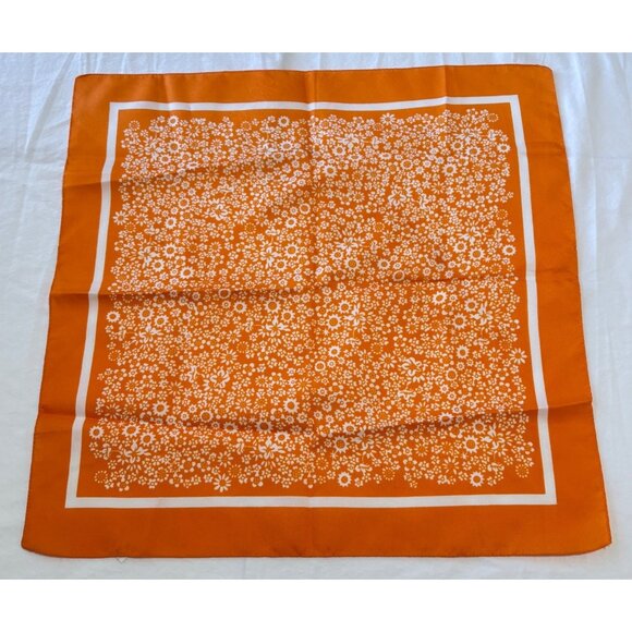 Vintage Floral Scarf Square Orange White Summer Spring Fun Flowers Italy - Picture 7 of 7